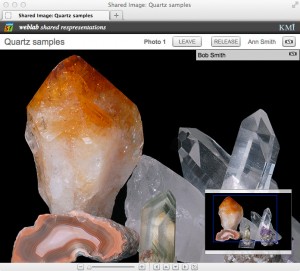 A shared Zoomify image viewer showing a collection of quartz crystals.
