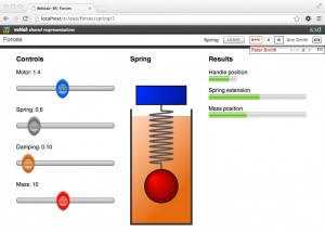 A simulation of a spring and weight showing the interaction between spring strength, weight and damping.