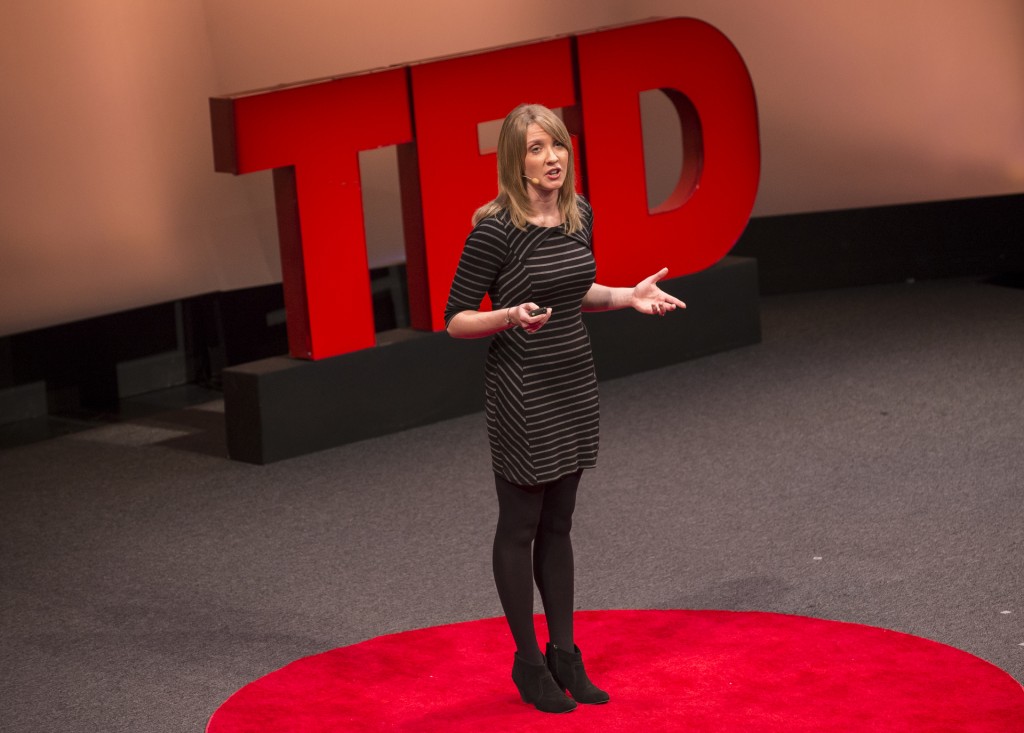 Dr Louisa Preston, The Open University, delivering a TED lecture
